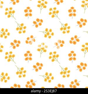 Seamless pattern of orange and yellow wildflowers on white background. Stock Vector