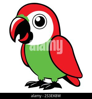 Parrot bird icon. Cute green parrot pet. Exotic tropical animal. on a white background Stock Vector