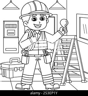 Construction Worker Electrician Coloring Page  Stock Vector