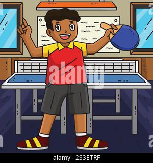 Table Tennis Player Holding Racket Colored Cartoon Stock Vector