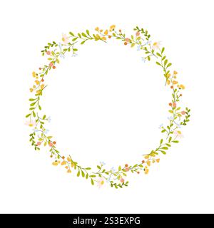 Elegant floral wreath design featuring delicate blossoms and greenery for seasonal celebrations or decor Stock Vector
