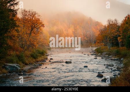 Autumn color along the West Branch Ausable River in the Adirondack Mountains, Wilmington, New York Stock Photo