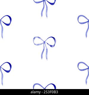 A romantic pattern of blue bows, watercolor technique adds softness and elegance, making it ideal for Valentine Day decorations, custom gifts, or love Stock Photo