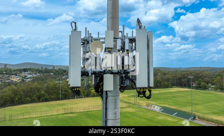 Drone aerial photograph of the bottom section of a telecommunications ...