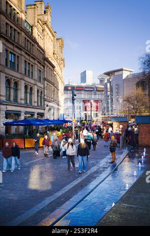 Christmas market stalls at Hanging Ditch in the centre of Manchester Stock Photo