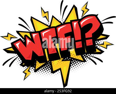 Lettering WTF in comic style. Vector negative burst icon speech phrase, cartoon font label tag expression. Vector on transparent background Stock Vector