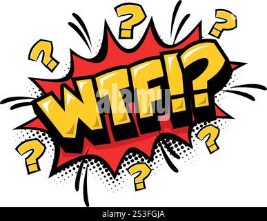 Lettering WTF in comic style. Vector negative burst icon speech phrase, cartoon font label tag expression. Vector on transparent background Stock Vector