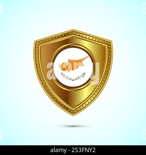 Rounded flag of Cyprus with glossy gold shield Stock Vector