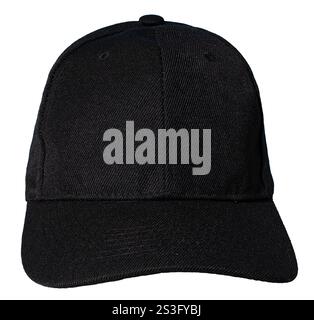 Front view of Blank black baseball cap isolated on white background. Template Mock up Stock Photo