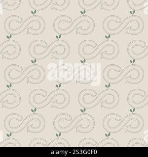 Seamless pattern of sustainable fashion. Green eco infinity symbol icons. Hand-drawn vector pastel pattern. Stock Vector