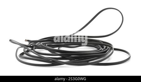 Tangled insulated electrical wire on white background Stock Photo