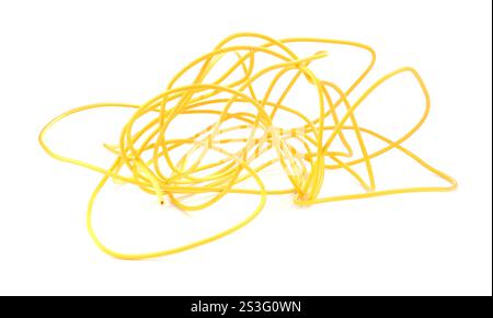 Tangled insulated electrical wire isolated on white Stock Photo