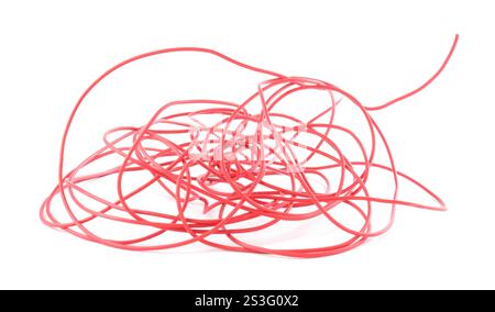 Tangled insulated electrical wire isolated on white Stock Photo