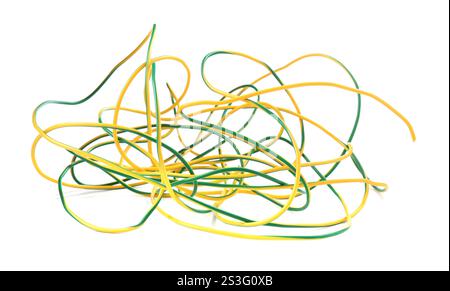Tangled insulated electrical wire isolated on white Stock Photo