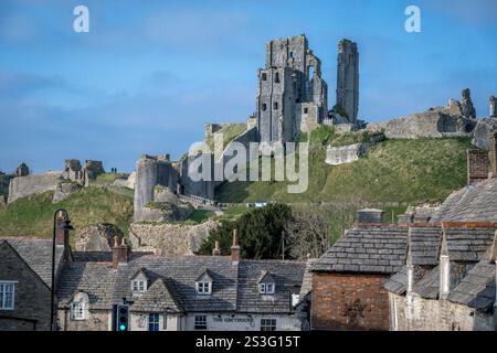 Daytime at Corfe Castle, Dorset UK Stock Photo