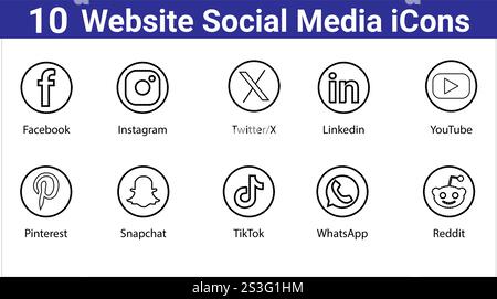 10 website social media icons set Stock Vector