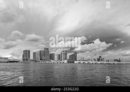 Miami city skyline panorama at dusk  in spectacular sunset Stock Photo