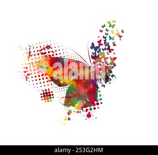 Abstract colored butterfly of small butterflies. hand drawing. Not AI. Vector illustration Stock Vector