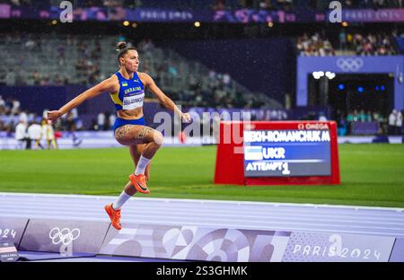 Maryna BEKH-ROMANCHUK participating in the Triple Jump at the Paris 2024 Olympic Games. Stock Photo