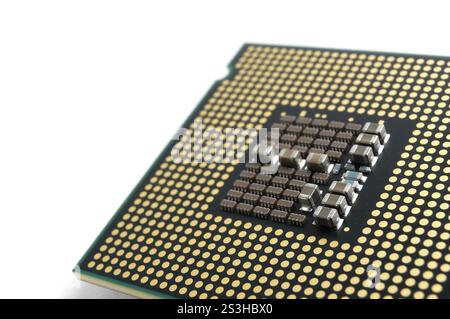 Stock photo of Intel Core 2 Quad Q6600 CPU Quad core computer processor closeup isolated silhouette on white background Stock Photo