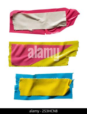 Text box made of layers of colorful plastic tape and cloth masking tape on white background with clipping path Stock Photo