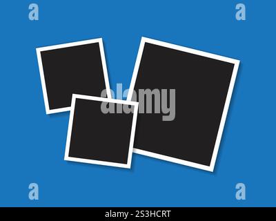 Creative photo collage template with overlapping blank frames on blue background for modern design Stock Vector