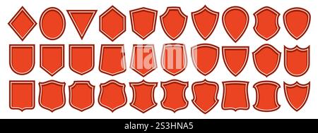 Vector Shield Icon Set, collection of 30 illustrations various old shields for retro sign board or certificate, group of different shield layouts with Stock Vector