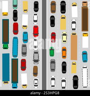 View from above of a traffic jam on the highway, simplistic illustration Stock Vector