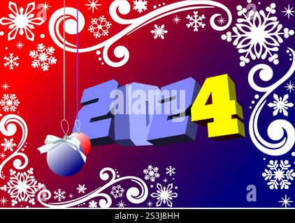 Christmas - New Year 2024 midnight background. Greeting card. Color 3d illustration. Hand drawn illustration Stock Vector
