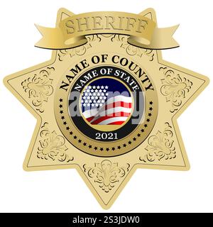 Sheriff badge on a white background. Color  vector 3d illustration. Hand drawn illustration Stock Vector