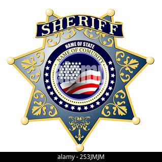 Sheriff badge on a white background. Color  vector 3d illustration. Hand drawn illustrationv Stock Vector