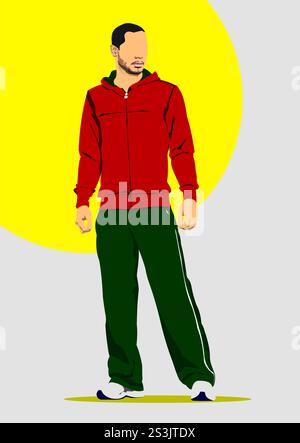 Two Young handsome sportsmen. Vector hand drawn 3d illustration Stock Vector