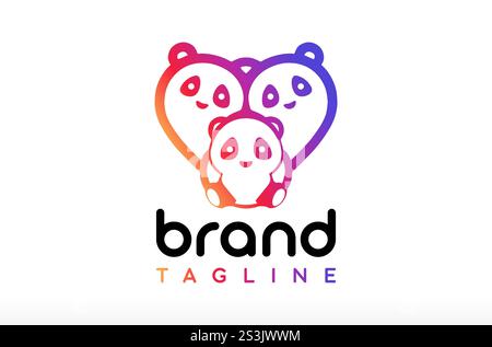 Love Panda Logo Design, Panda Logo, Cuddle cation Logo, Love Family Logo, Caring Affection Gift shop with surprise, kids brand Vector Icon Symbol Stock Vector