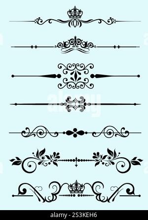 Collection of Ornamental Rule Lines in Different Design styles. Color vector illustration Stock Vector