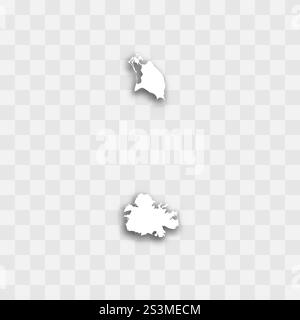 Antigua and Barbuda high detailed vector representation of country silhouette. White color on transparent background with dropped shadow. For educational, decorative, or informational use. Stock Vector