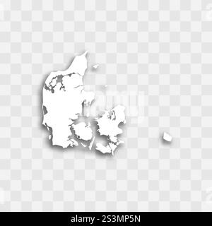 Denmark high detailed vector representation of country silhouette. White color on transparent background with dropped shadow. For educational, decorative, or informational use. Stock Vector