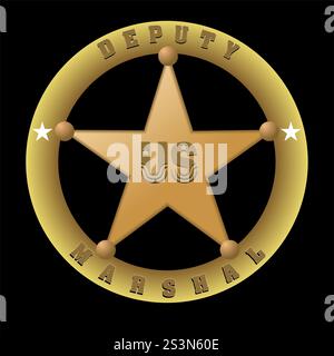 Marshal star badge. 3d vector color hand drawn illustration Stock Vector