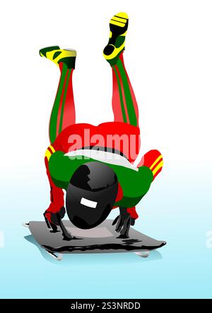 Skeleton Sled Race Winter Sports. 3d vector hand drawn  illustration Stock Vector