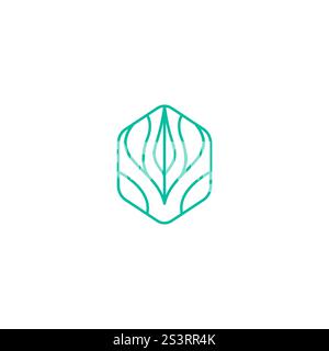 Hexagon Leaf Line Logo vector. Organic Icon Stock Vector