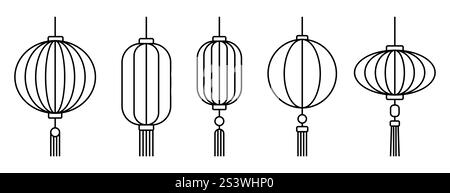 Chinese lantern icon. Lantern chinese new year thin line decoration. Stock Vector