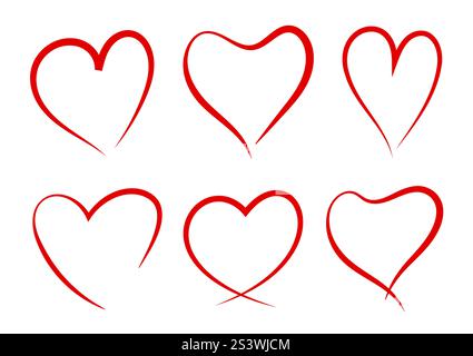 Hand drawn heart icon for valentine day. Doodle red heart outline frame background. Stock Vector
