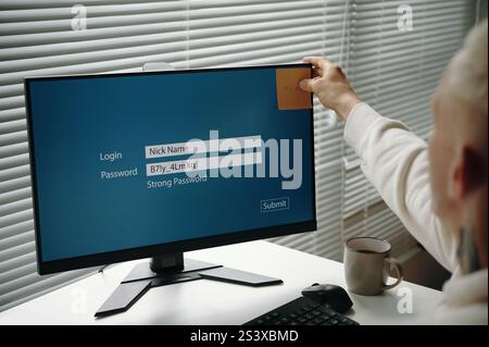 Programmer Sticking Note On Computer Stock Photo