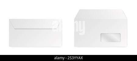 Set of realistic white envelopes in different positions. Folded and unfolded envelope backpack isolated Stock Vector