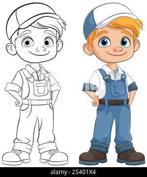 Smiling boy wearing overalls and a cap Stock Vector