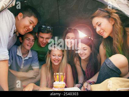 Group of Teenagers Celebrating Birthday Stock Photo