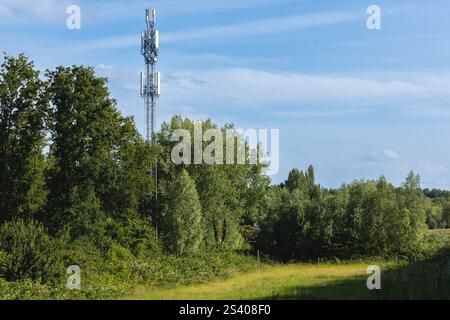 Mobile data transmission tower for 4G and 5G in a park the Netherlands Stock Photo