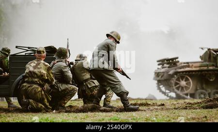 Historical reenactment of World War II, the fight between the Nazis and the Poles. Stock Photo