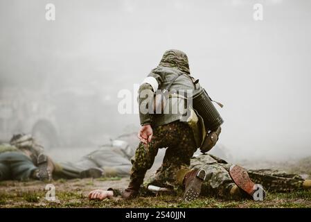 Historical reenactment of World War II, the fight between the Nazis and the Poles. Stock Photo