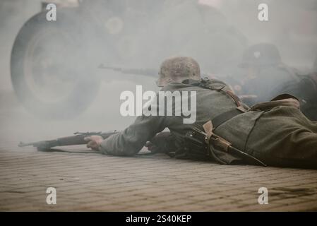 Historical reenactment of World War II, the fight between the Nazis and the Poles. Stock Photo