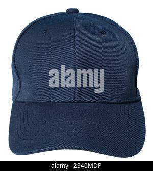 Front view of Blank blue baseball cap isolated on white background. Template Mock up Stock Photo